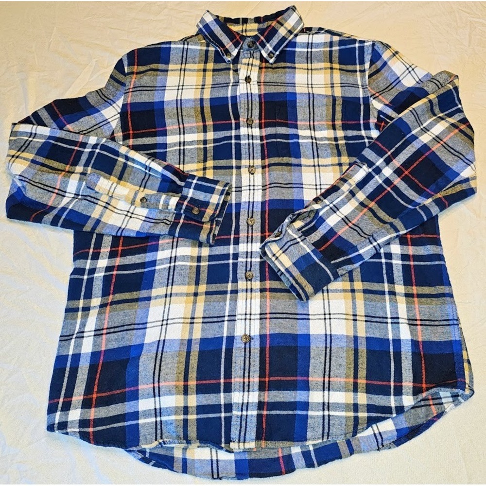 St Johns Bay Mens‎ Flannel Shirt Medium Blue White Plaid Long Sleeve Button Down